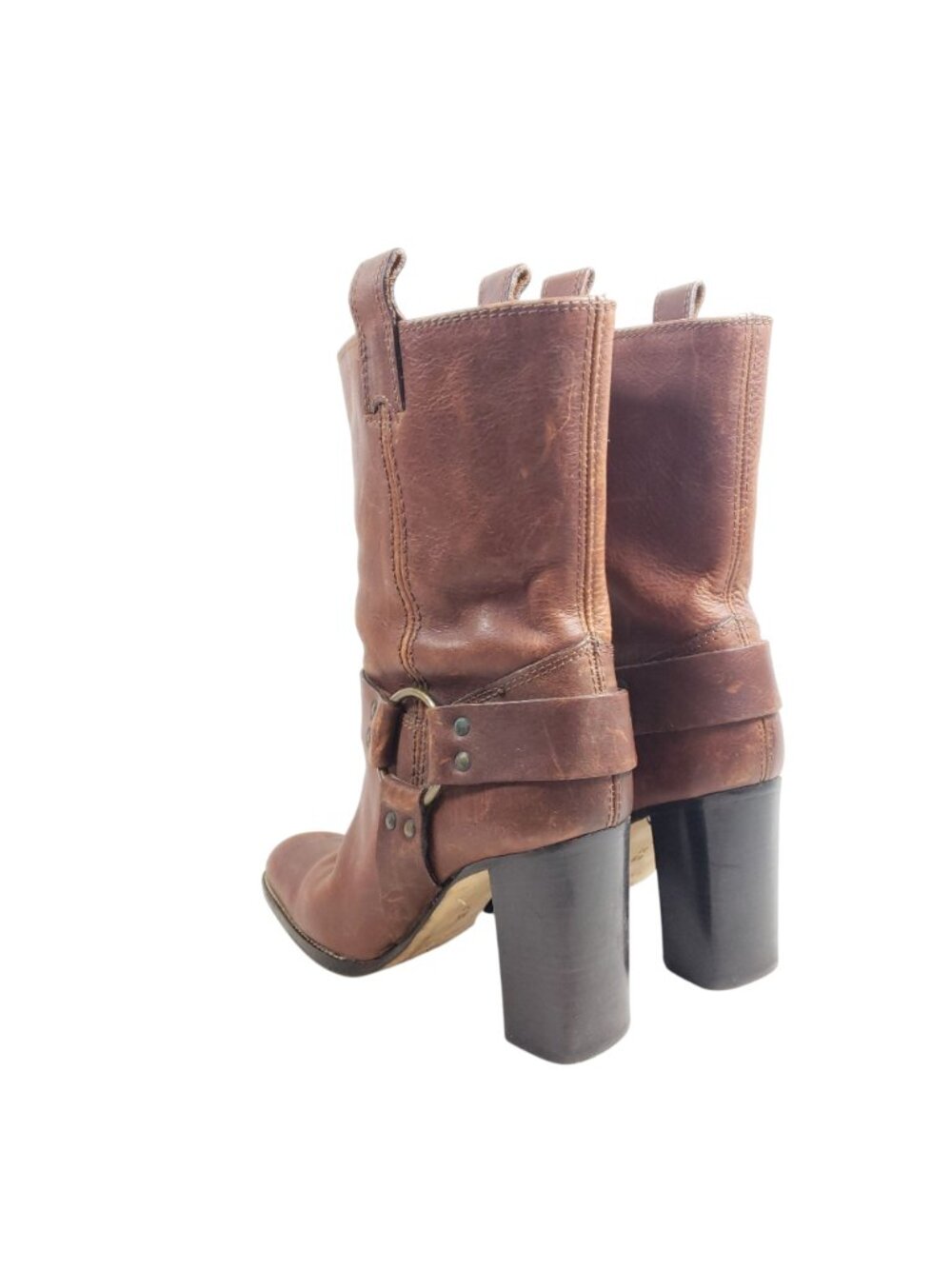Michael Kors Womens Size 8.5 Brown Leather Harness Boots Block Heel Western Styl - Picture 4 of 9